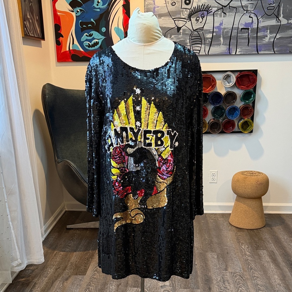 Black Sequin Dress with Graphic Design